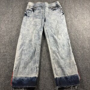 Luxe Denim Crop Court Jeans Womens M Light Acid Wash Dip Dye Raw Hem Pull On